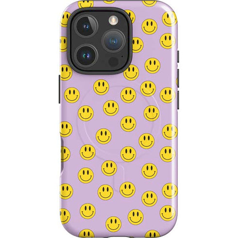Purple Happy Face Pattern iPhone 16 Pro Magsafe Impact Case