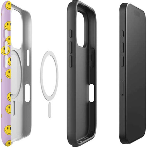 Purple Happy Face Pattern iPhone 16 Pro Magsafe Impact Case