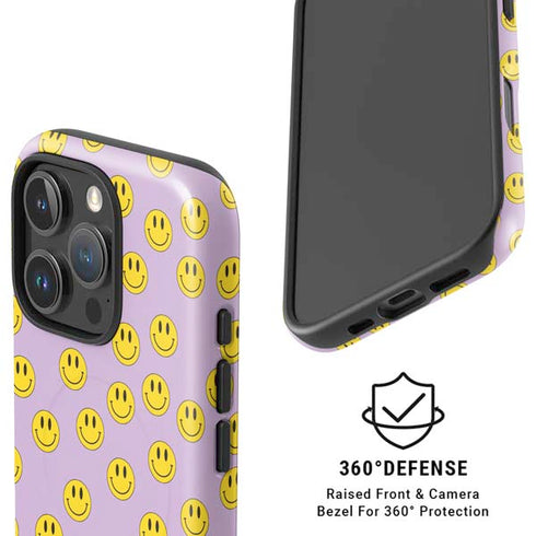 Purple Happy Face Pattern iPhone 16 Pro Magsafe Impact Case