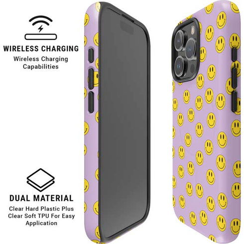 Purple Happy Face Pattern iPhone 16 Pro Magsafe Impact Case