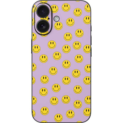 Purple Happy Face Pattern iPhone 16 Skin