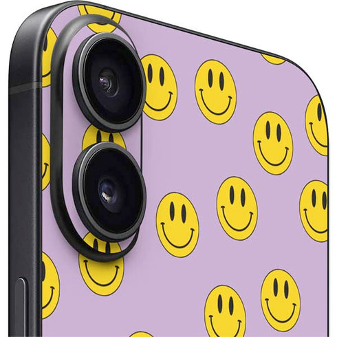 Purple Happy Face Pattern iPhone 16 Skin