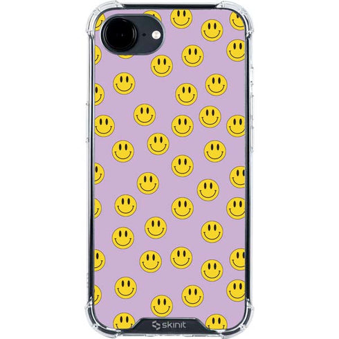 Purple Happy Face Pattern iPhone 16e Clear Case