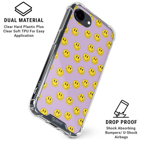 Purple Happy Face Pattern iPhone 16e Clear Case