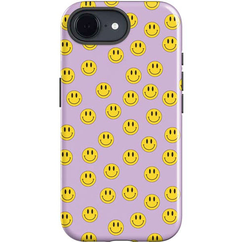 Purple Happy Face Pattern iPhone 16e Impact Case