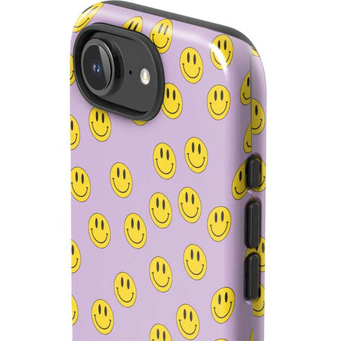 Purple Happy Face Pattern iPhone 16e Impact Case