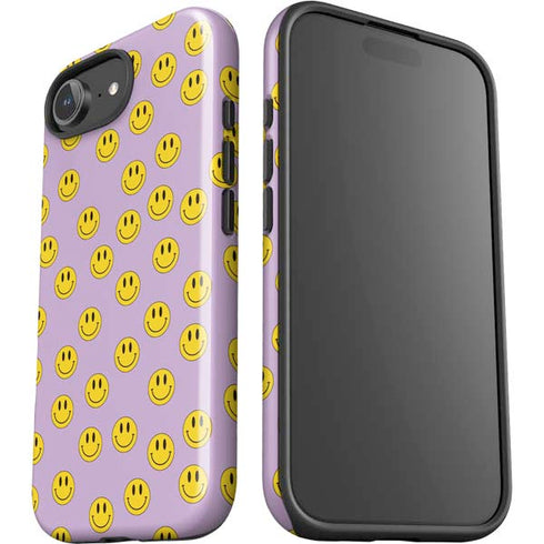 Purple Happy Face Pattern iPhone 16e Impact Case