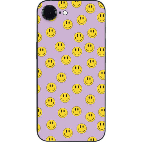 Purple Happy Face Pattern iPhone 16e Skin