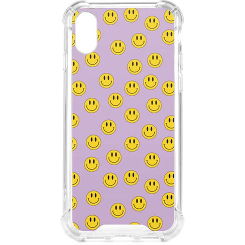 Purple Happy Face Pattern iPhone XS Clear Case