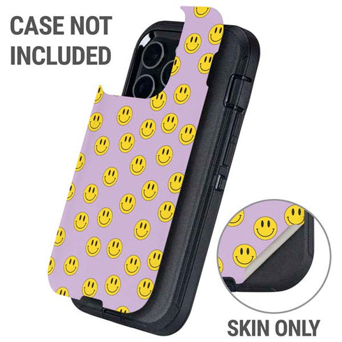 Purple Happy Face Pattern Otterbox Defender iPhone Skin
