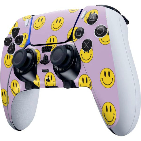 Purple Happy Face Pattern PS5 DualSense Edge Pro Controller Skin