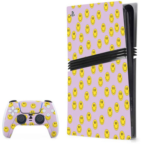 Purple Happy Face Pattern PS5 Pro Bundle Skin
