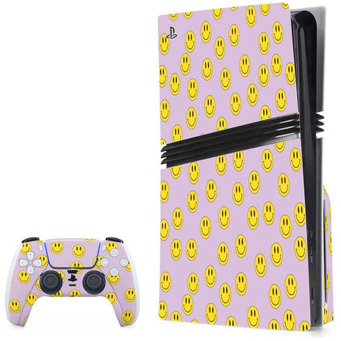 Purple Happy Face Pattern PS5 Pro Disk Bundle Skin