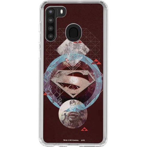 DC Comics Superman Purple Abstract Collage Galaxy A21 Clear Case