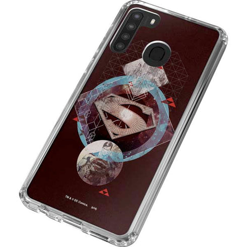 DC Comics Superman Purple Abstract Collage Galaxy A21 Clear Case