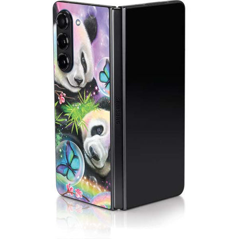 Rainbow Pandas with Butterflies by Sheena Pike Galaxy Z Fold5 5G Skin