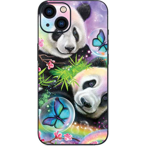 Rainbow Pandas with Butterflies by Sheena Pike iPhone 15 Skin