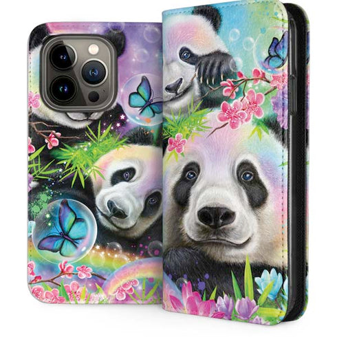 Rainbow Pandas with Butterflies by Sheena Pike iPhone 13 Pro Folio Case