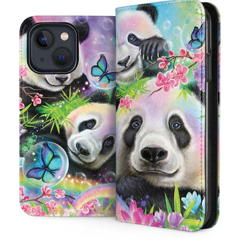 Rainbow Pandas with Butterflies by Sheena Pike iPhone 14 Folio Case