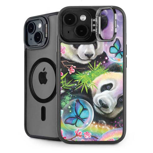 Rainbow Pandas with Butterflies by Sheena Pike iPhone 14 Kickstand Case