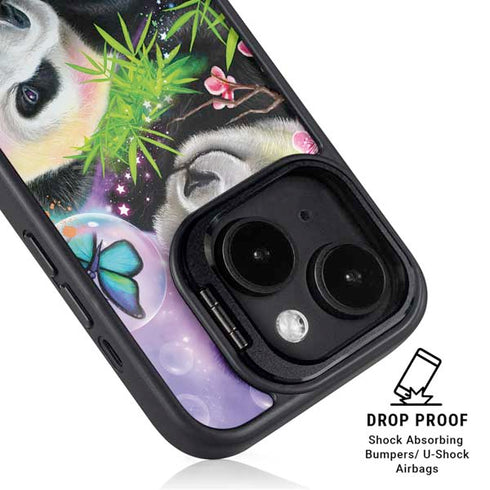 Rainbow Pandas with Butterflies by Sheena Pike iPhone 14 Kickstand Case