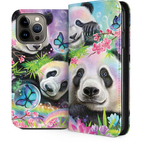 Rainbow Pandas with Butterflies by Sheena Pike iPhone 14 Pro Max Folio Case