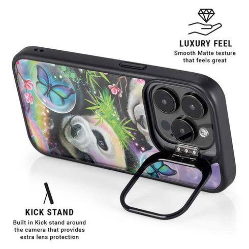 Rainbow Pandas with Butterflies by Sheena Pike iPhone 15 Pro Kickstand Case
