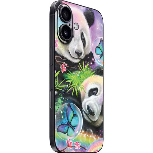 Rainbow Pandas with Butterflies by Sheena Pike iPhone 16 Skin