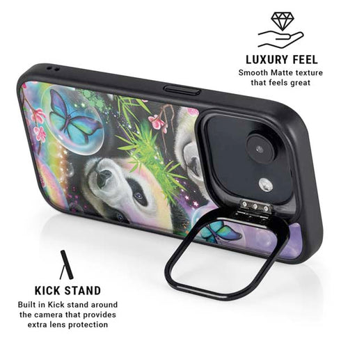 Rainbow Pandas with Butterflies by Sheena Pike iPhone 16e Kickstand Case