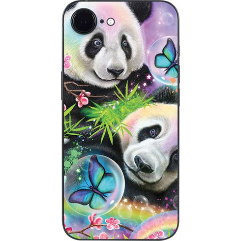 Rainbow Pandas with Butterflies by Sheena Pike iPhone 16e Skin