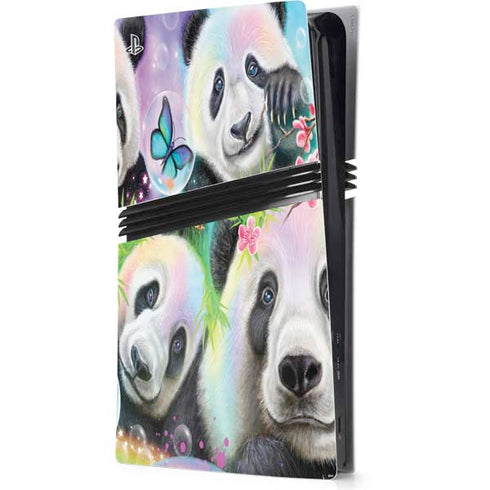 Rainbow Pandas with Butterflies by Sheena Pike PS5 Pro Console Skin