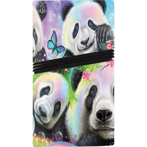 Rainbow Pandas with Butterflies by Sheena Pike PS5 Pro Console Skin
