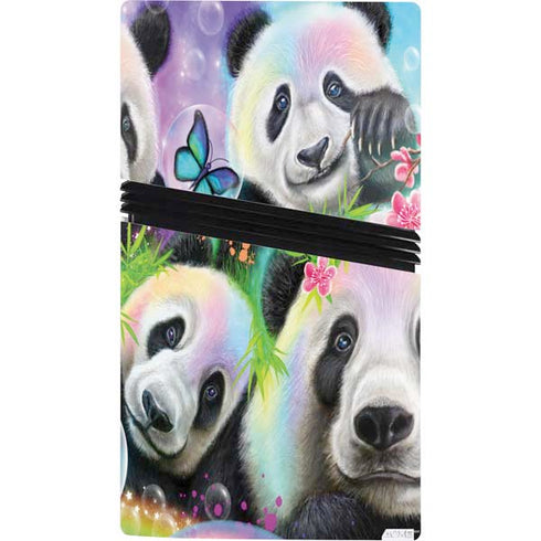 Rainbow Pandas with Butterflies by Sheena Pike PS5 Pro Console Skin