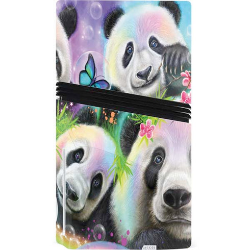 Rainbow Pandas with Butterflies by Sheena Pike PS5 Pro Disk Console Skin