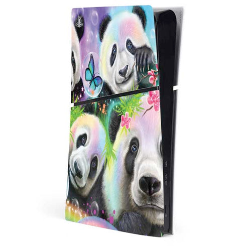 Rainbow Pandas with Butterflies by Sheena Pike PS5 Slim Digital Edition Console Skin