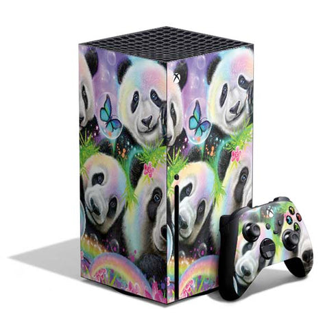 Rainbow Pandas with Butterflies by Sheena Pike Xbox Series X Skins