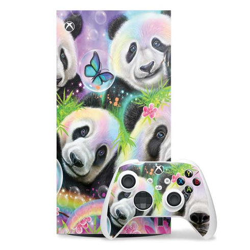 Rainbow Pandas with Butterflies by Sheena Pike Xbox Series X Skins