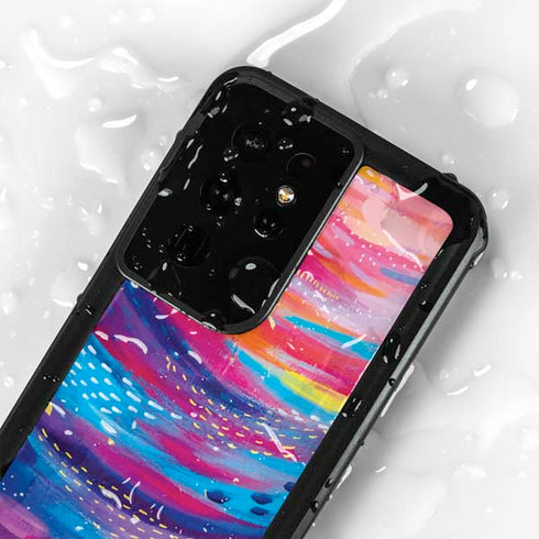 Rainbow Wave Brush Stroke by Etta Vee Galaxy S24 Ultra Waterproof Case