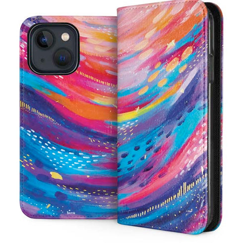 Rainbow Wave Brush Stroke by Etta Vee iPhone 15 Folio Case