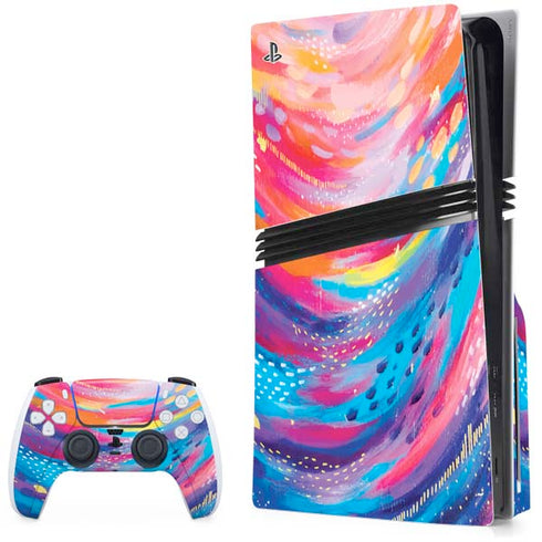 Rainbow Wave Brush Stroke by Etta Vee PS5 Pro Disk Bundle Skin