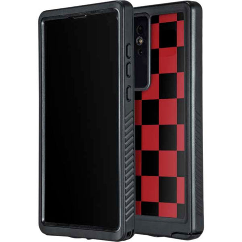 Red and Black Checkerboard Galaxy S24 Ultra Waterproof Case