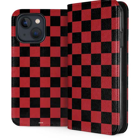 Red and Black Checkerboard iPhone 15 Folio Case