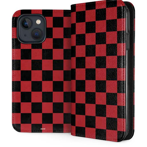 Red and Black Checkerboard iPhone 15 Plus Folio Case