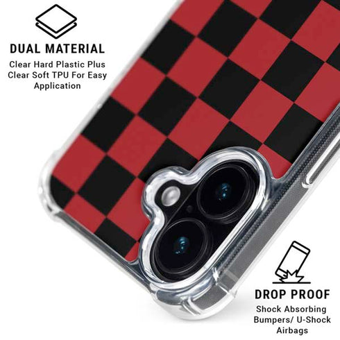 Red and Black Checkerboard iPhone 16 Plus Clear Case