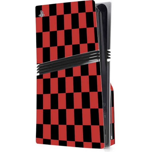 Red and Black Checkerboard PS5 Pro Disk Console Skin