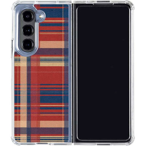 Red and Blue Plaid Galaxy Z Fold5 5G Clear Case