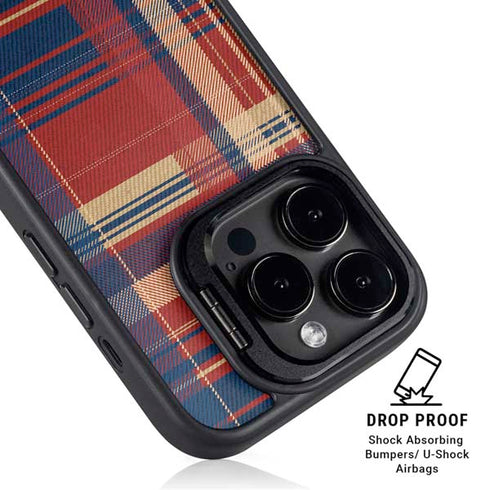 Red and Blue Plaid iPhone 15 Pro Kickstand Case