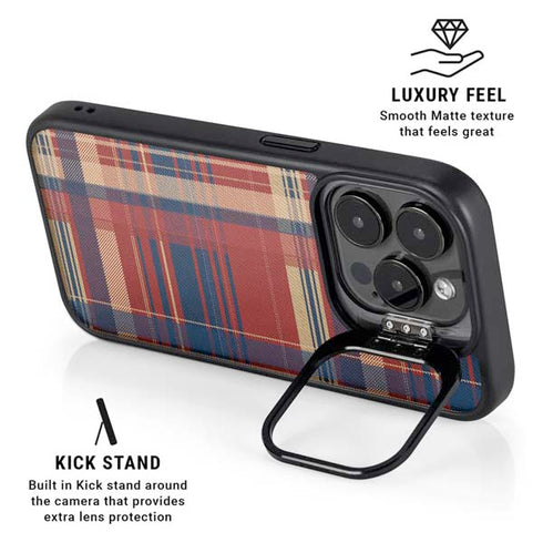 Red and Blue Plaid iPhone 15 Pro Max Kickstand Case