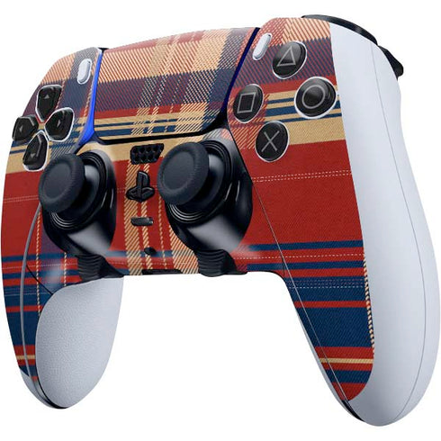 Red and Blue Plaid PS5 DualSense Edge Pro Controller Skin