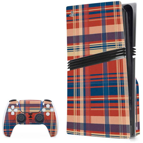 Red and Blue Plaid PS5 Pro Disk Bundle Skin